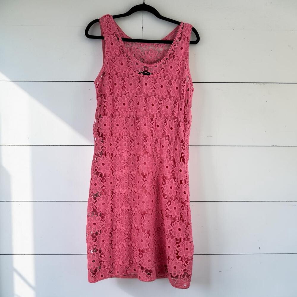 INC International Concepts Pink Crochet Lace Dress XL Floral Sleeveless Feminine